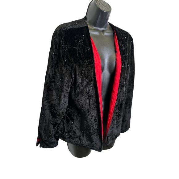 Vintage Y2K Choices Black Burnout Velvet Embroidered Jacket MD Whimsigoth Witchy - Picture 3 of 8